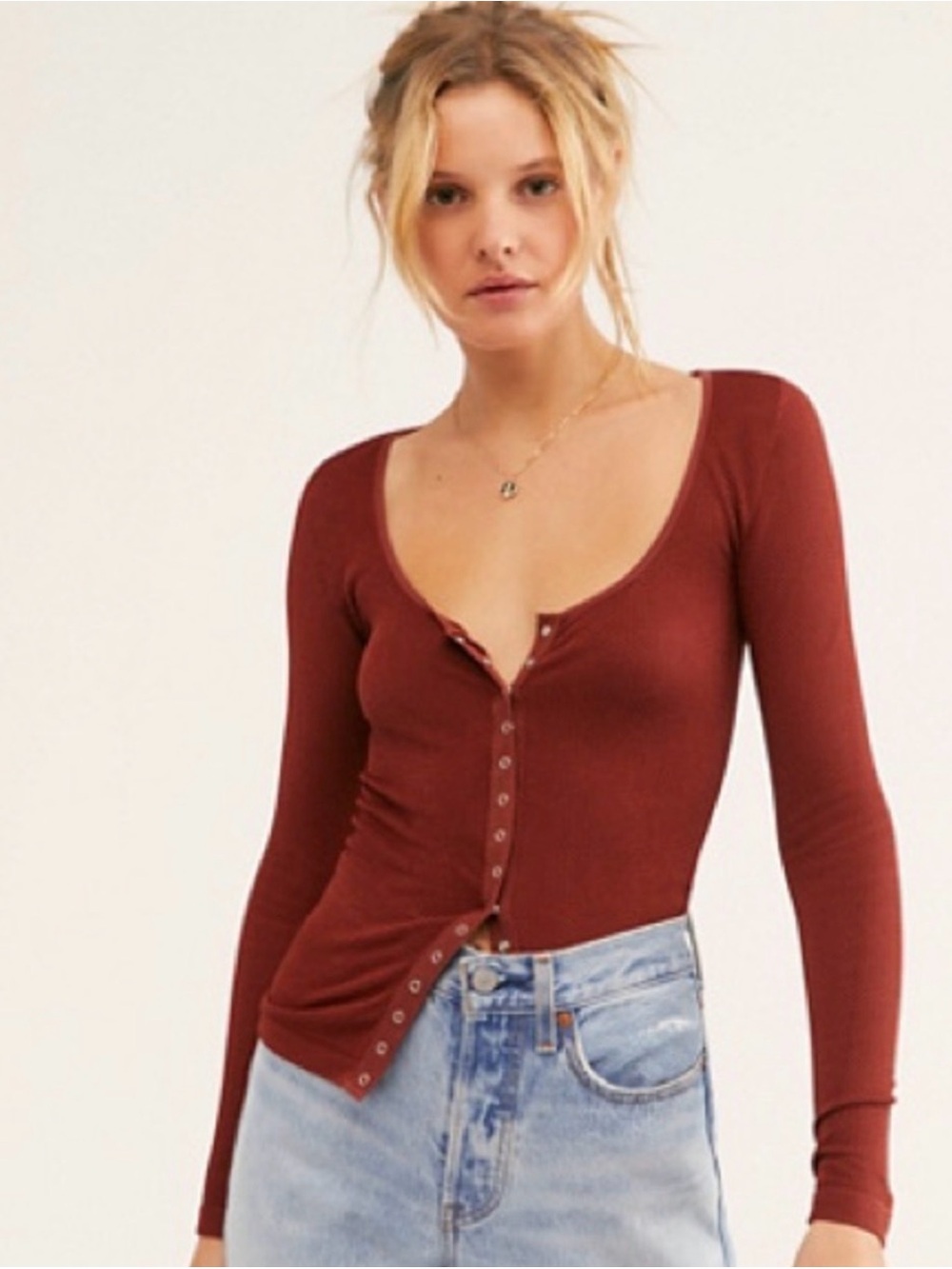 Free People Shea Button Up Seamless Top